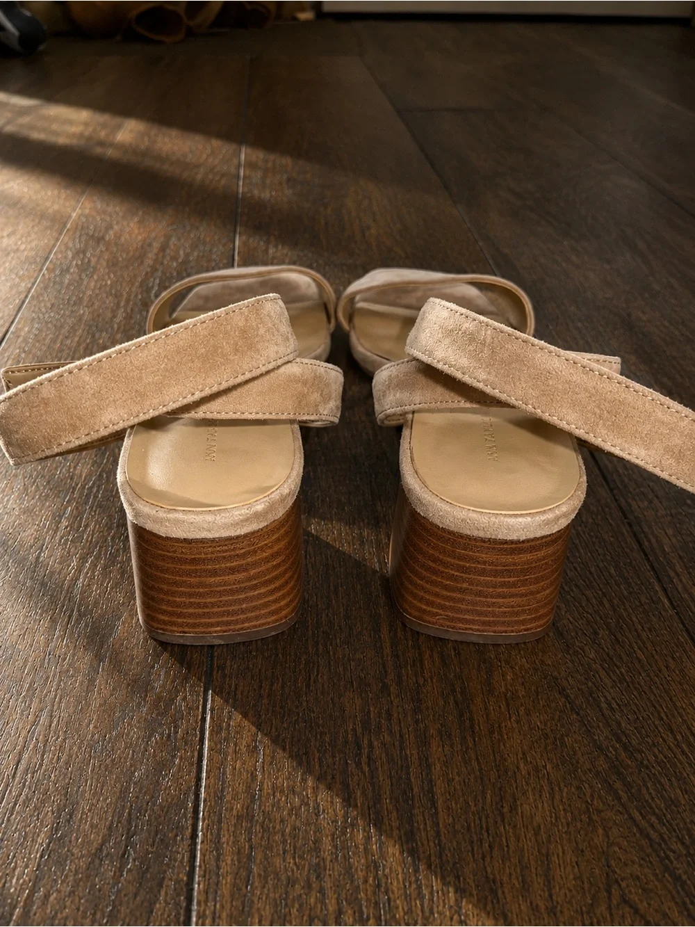 Ann Taylor Suede Ankle-Strap Block Heel Sandals - Beige